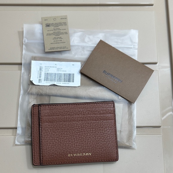 Burberry Beige Check Card Holder with Brown Trim and Red Stripe - Picture 3 of 5